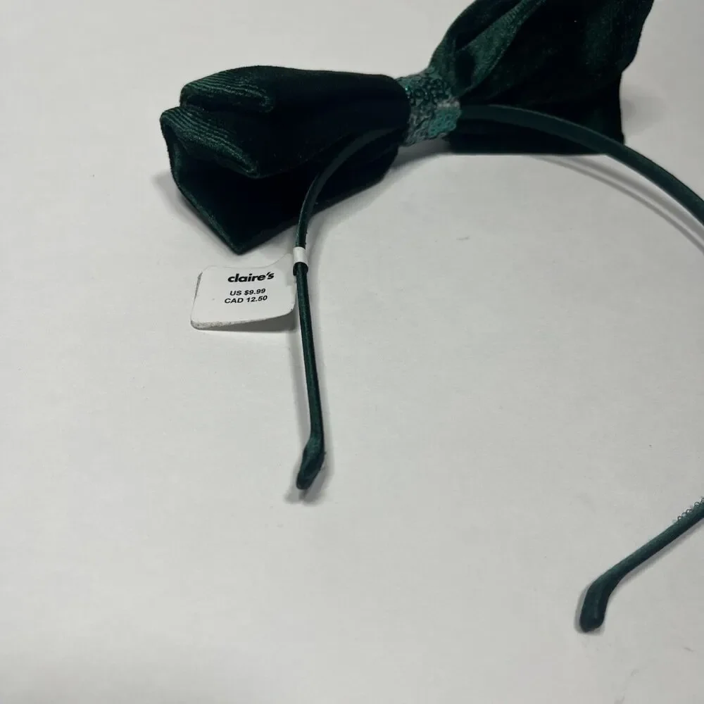 Dark Green Velvet Bow Headband Hair Band Feom Claire’s